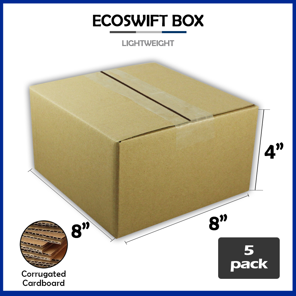 50 Pack 8x4x3 Corrugated Cardboard Boxes – EcoSwift – Brown – Lightweight Single Wall