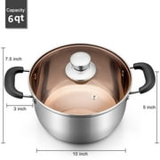 Walchoice 6 Quart Stockpot with Lid, Stainless Steel Pasta Soup Pot for Home Restaurant Hotel, Heat-Proof & Double Handles