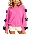 thumbnail image 4 of FRSASU Girls Bow Decorative Long Sleeve Crew‑Neck Fleece Pullover Sweatshirt Drop Shoulder Casual Tops Hot Pink, 4 of 5