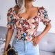 thumbnail image 5 of Top de manga corta con estampado floral para mujer, Top holgado de manga corta con corte bajo para verano, 5 of 8