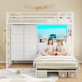 thumbnail image 3 of Twin Bunk Bed with 8 Storage Drawers, Twin Over Twin Size Metal Bunk Beds with Charging Station & LED Lights & Storage Headboard & Safety Guardrail & Ladder, White, 3 of 9
