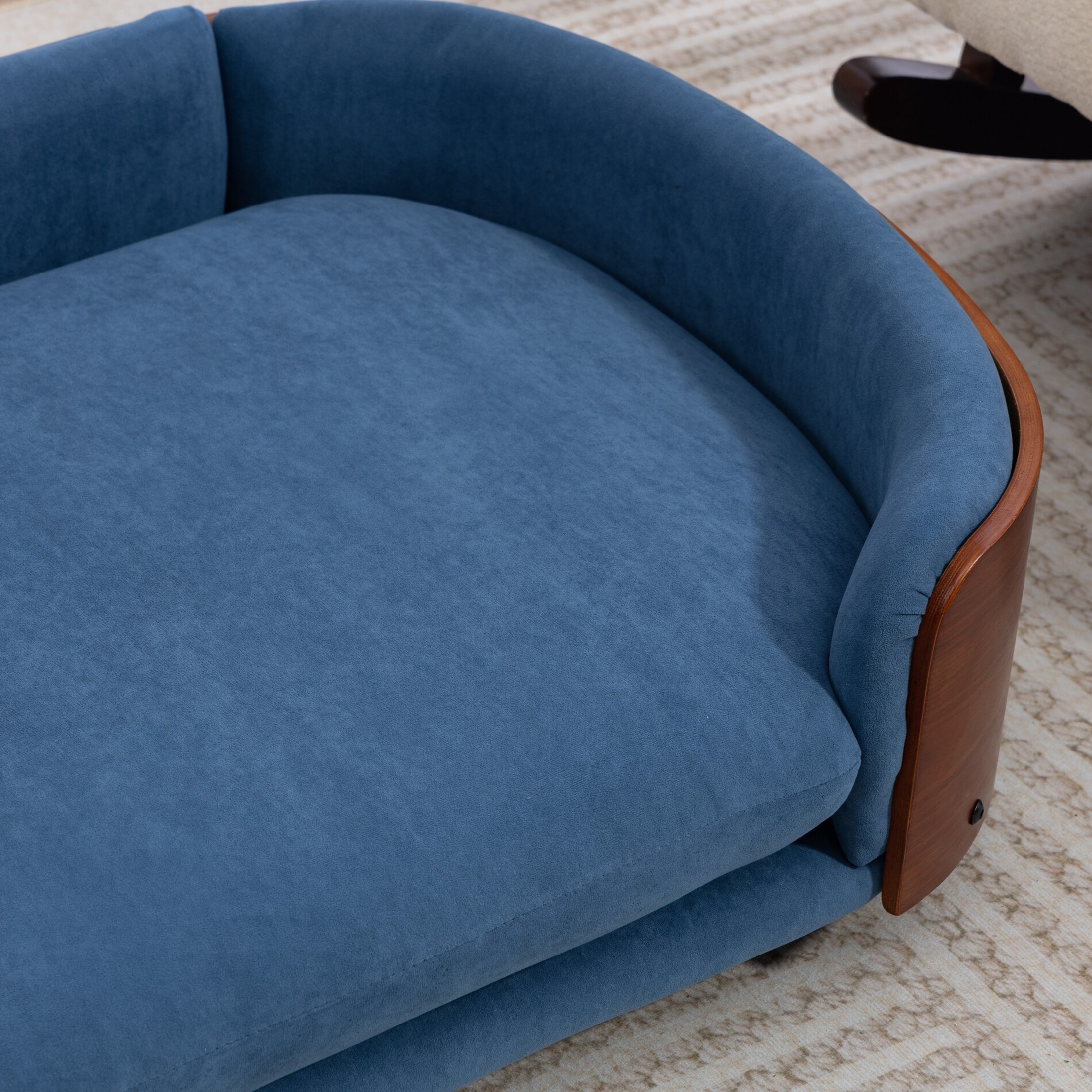 Noble House Scandinavian Elevated Large Dog Bed, Pet Sofa with Solid Wood Frame, Dark Blue and Walnut