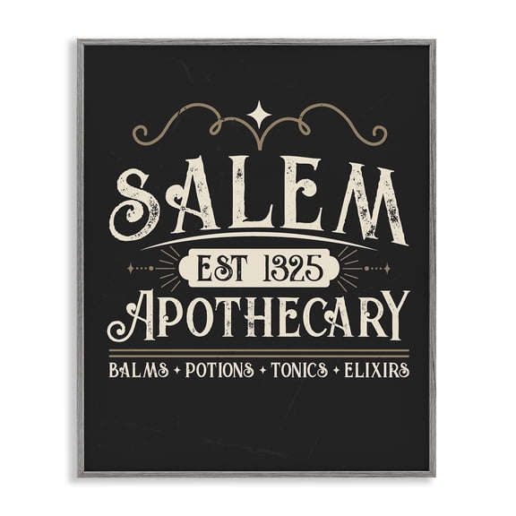 Stupell Industries Eclectic Salem Apothecary Vintage Sign Gray Framed Giclee Art, 11 x 14, by Angela Nickeas