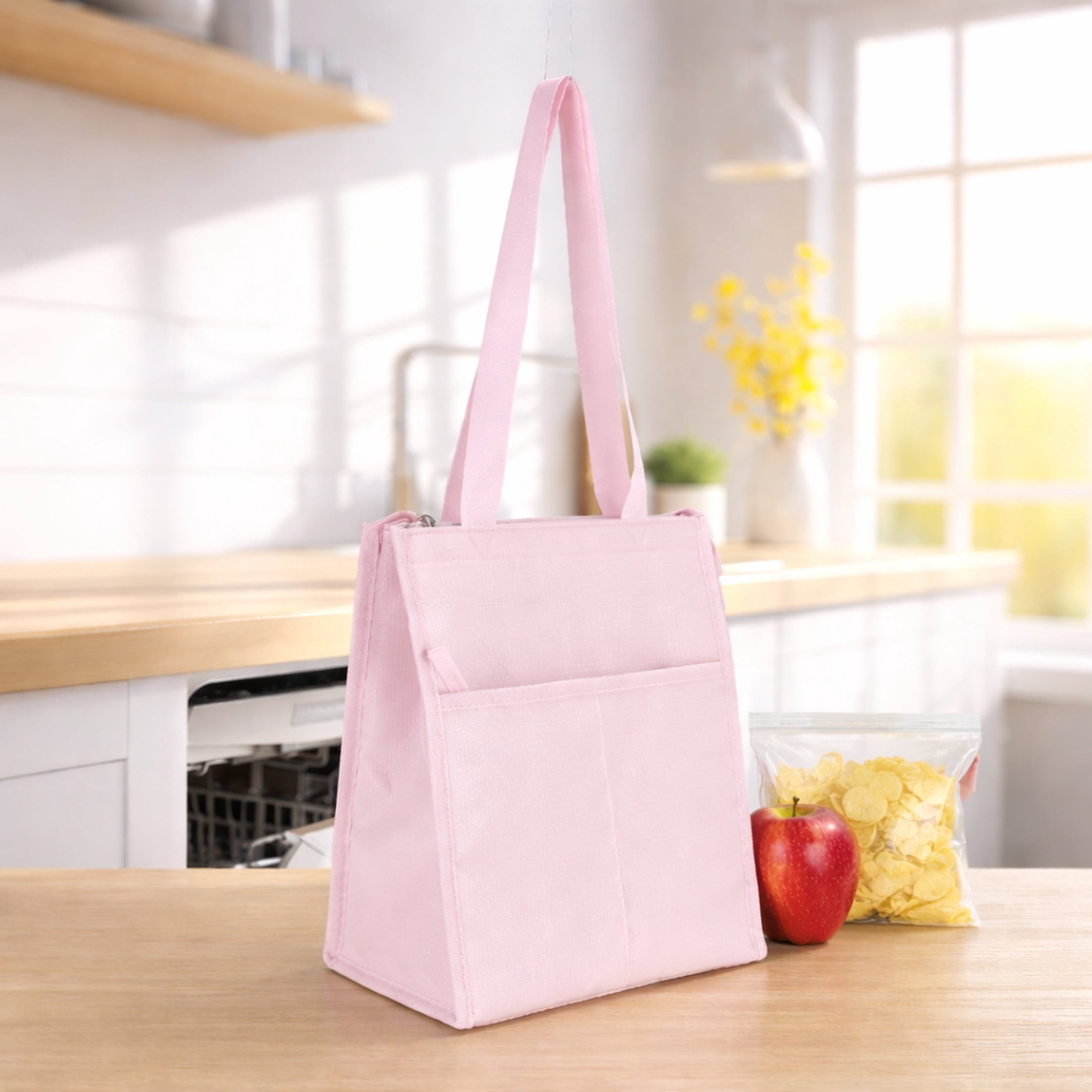 Mainstays Pink Polyester Zippered Reusable Lunch Bag