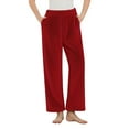 thumbnail image 5 of FRSASU Pajama Pants for Women Soft Comfy Plush Solid Color Casual Stretch Wide Leg Pants Red, 5 of 5