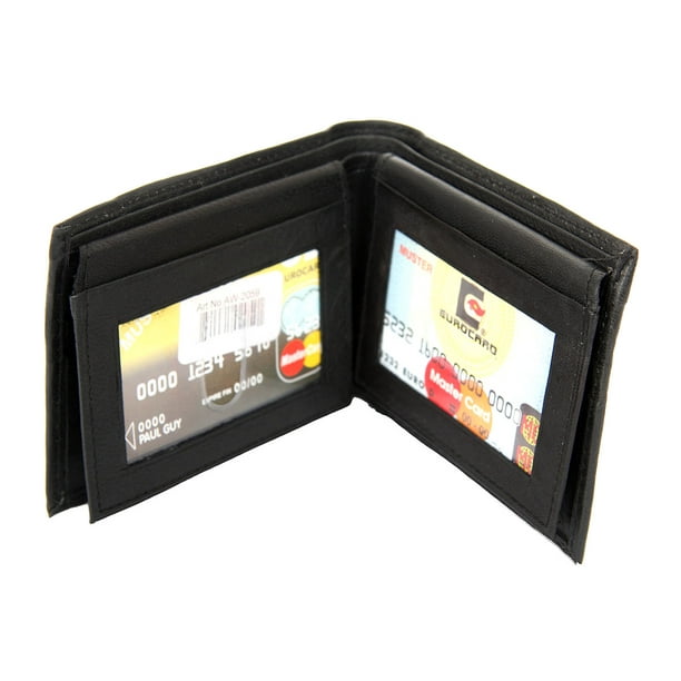 Men's BiFold Double Bill 4 ID Window 6 Credit Card Wallet Black Wallet