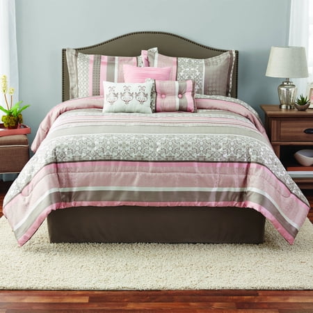 Mainstays Full Or Queen Jacquard Multi Color Stripe Comforter Set