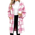 thumbnail image 4 of QQZ Plaid Fuzzy Fleece Hooded Coat For Women, Mid Length Button Front Long Sleeve Jacket, Womens Warm Casual Outerwear With Big Pockets For Fall Winter Home And Daily Wear, 4 of 5
