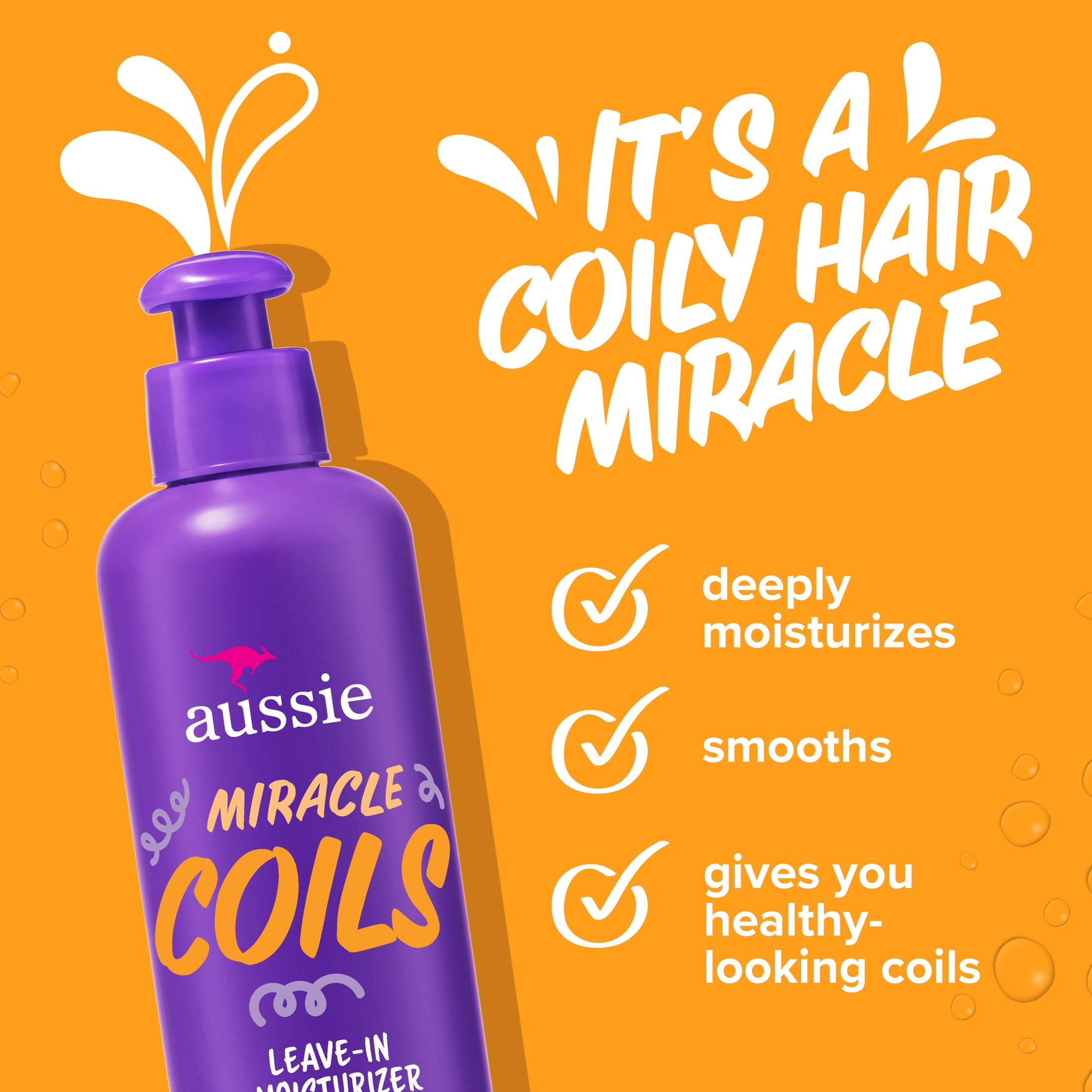Aussie Miracle Coils Leave-in Moisturizer with Macadamia Nut Oil, Sulfate Free, Coily Hair 8.5 fl oz