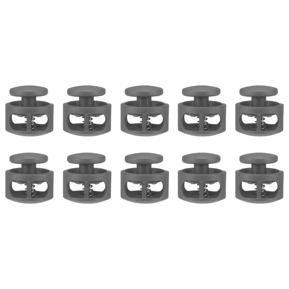 Uxcell 10pcs Plastic Cord Locks Double Hole Spring Toggle Stopper Clip Elastic Clasp Lock Fastener for Drawstring, Paracord, Gray