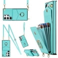 thumbnail image 2 of Wallet Case for Samsung Galaxy S23 Ultra, Luxury PU Leather Shoulder Strap Lanyard Crossbody Back Card Slot Bag Magnetic Cover with RFID Blocking Ring Holder Kickstand Soft TPU Bumper Case,Mint, 2 of 11