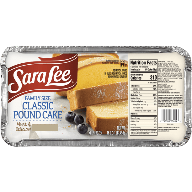 Sara Lee All Butter Pound Cake, Family Size, 16 oz (Frozen) Sara Lee All Butter Pound Cake, Family Size, 16 oz (Frozen)