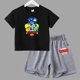 thumbnail image 3 of Conjunto de 2 piezas de camiseta de manga corta y pantalones cortos con estampado de anime de verano para niños y niñas, ropa informal de cuello redondo, 3 of 5