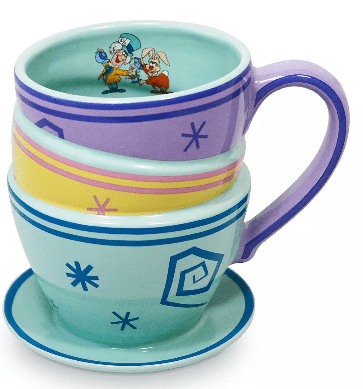 Alice in Wonderland Teacup and Saucer Set, 8 Ounces. Green, Blue or Pink  for Your Mad Hatter Tea Party 