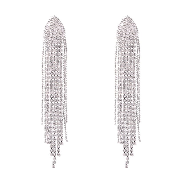 Ladies Fashion Full Diamond Geometric Earrings Long Tassel Drop Earrings