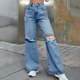 thumbnail image 2 of vigerkar Women's High Waisted Ripped Wide Leg Denim Pants Distressed Casual Loose Fit Jeans Blue, S, 2 of 3