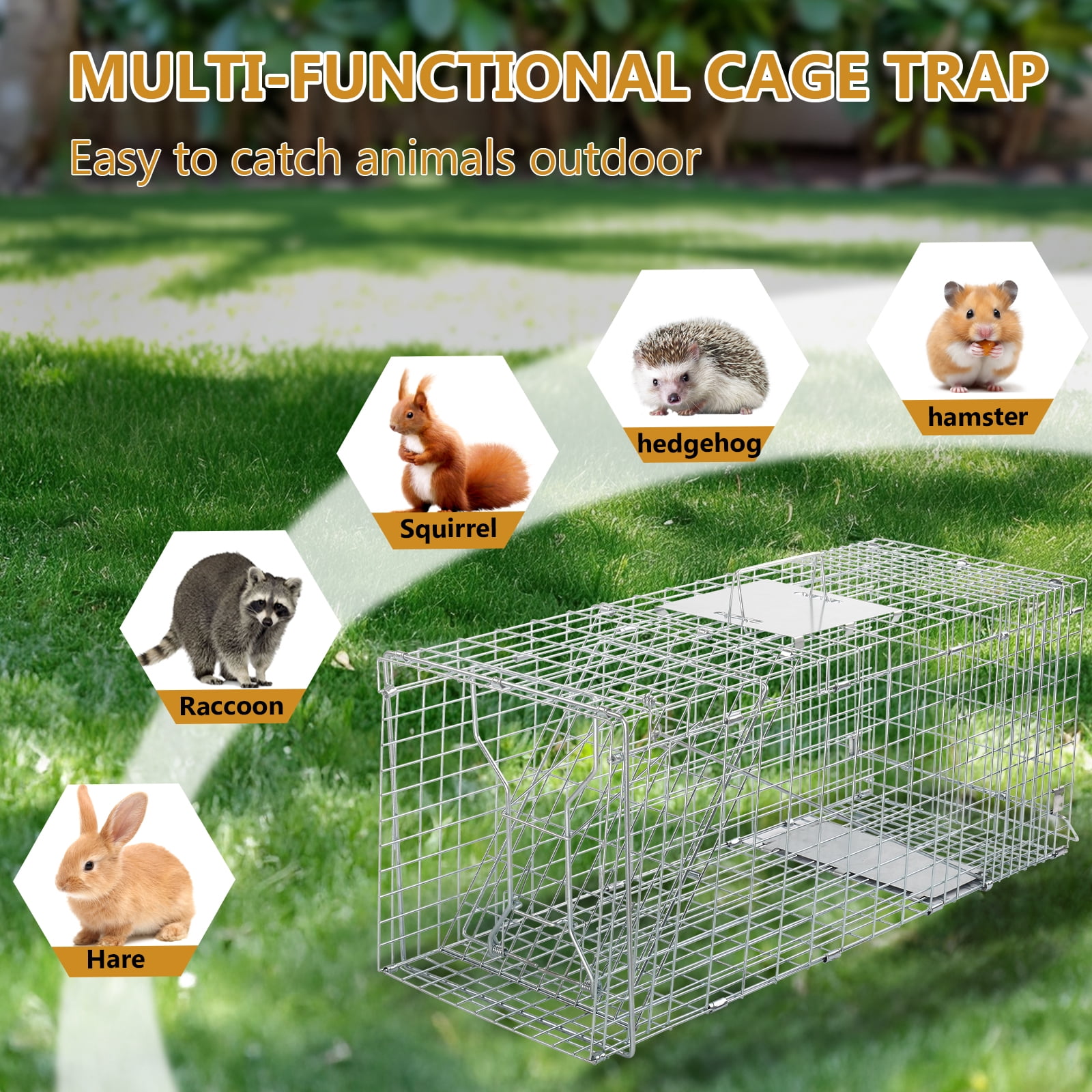 Zimtown 31'' x 11.4'' x 12.4'' Outdoor Live Animal Cage Trap, Humane Cat Trap Iron,Heavy Duty Folding Animal Trap with Handle for Rabbits, Stray Cats, Raccoons,Groundhogs and Opossum