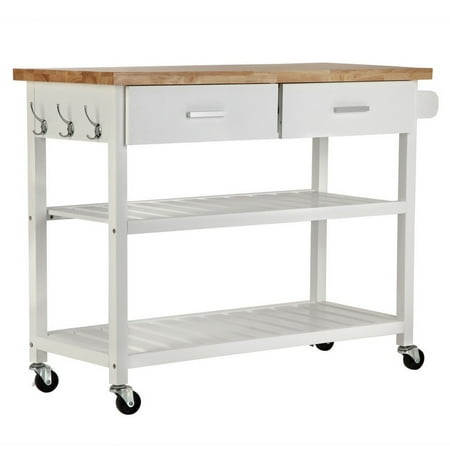 Butcher Block Kitchen Counters - Homegear Open Storage V2 Kitchen Storage Cart w/ Rubberwood Cutting Block White