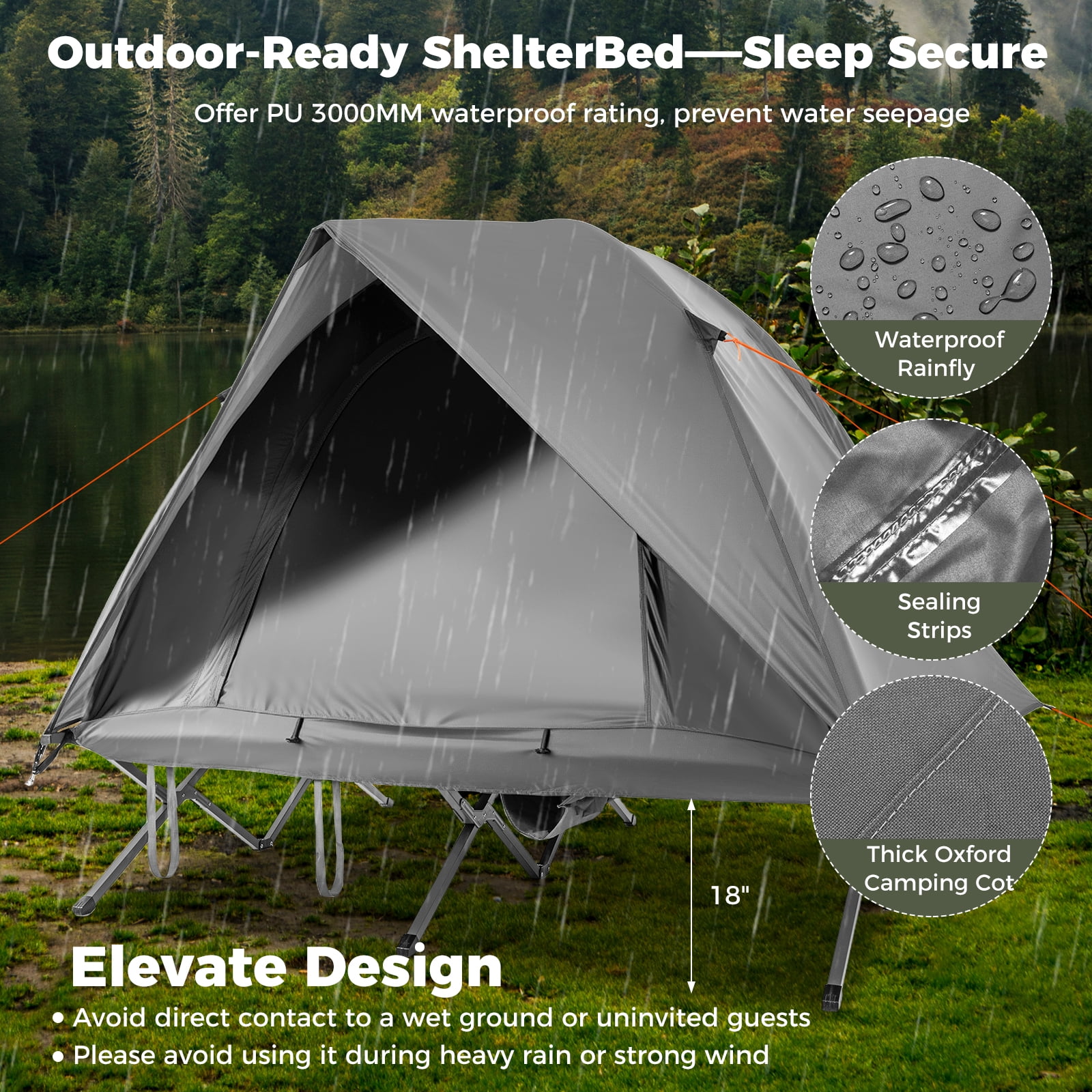 Gymax 2-Person Camping Cot Combo Off-Ground Travel Cot Tent w/Pop-up Tent Shelter