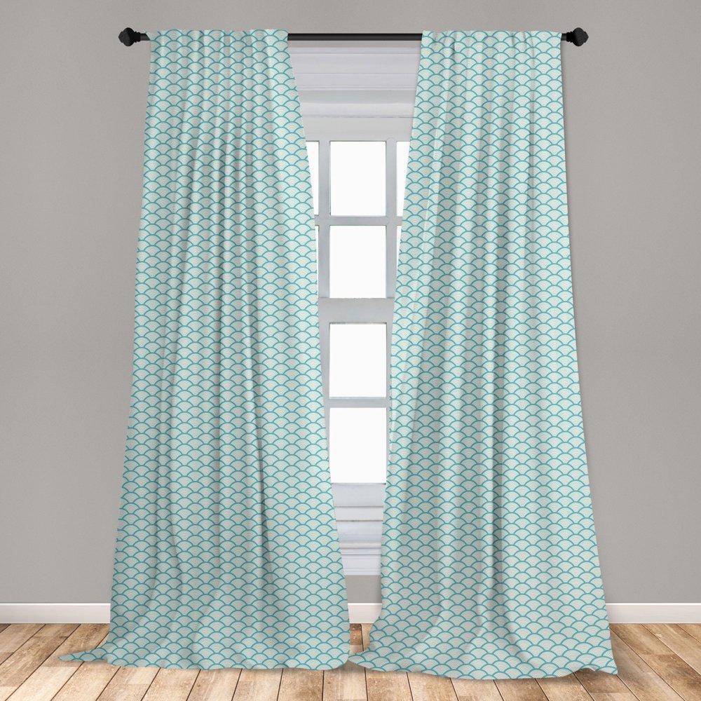 Beach Curtains 2 Panels Set, Narrow Striped Conceptual Sea Waves