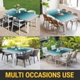 thumbnail image 5 of Turquoise Grey Ombre Table Cloths for 6 Foot Rectangle Tables, Farmhouse Gradient Minimalist Patio Waterproof Elastic Fitted Tablecloths, Washable Rectangular Table Cover for Camping, 5 of 8
