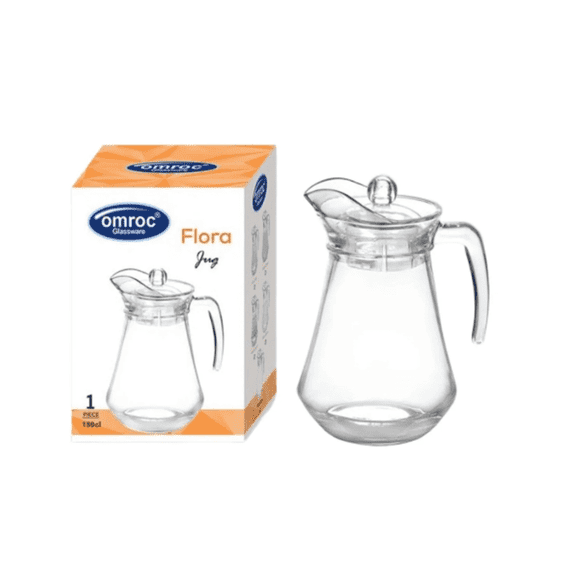 Glass Water Jug with Lid, Flora Design, Clear Glass Pitcher for Water, Juice, Iced Tea and Beverages, Kitchen and Dining Drinkware