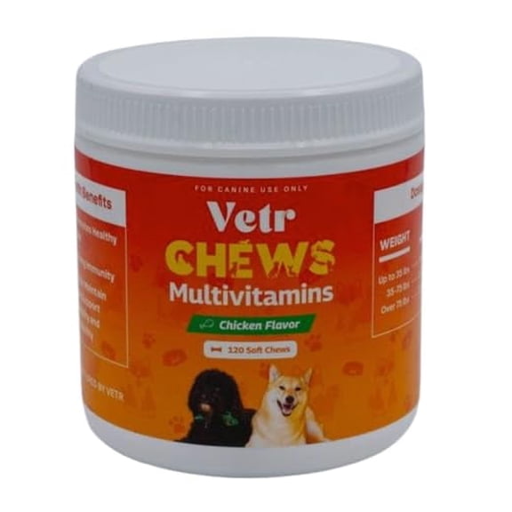 Vetr Daily Multivitamin Chews for Dogs - Chicken Flavor with Glucosamine Chondroitin Probiotics - 120 Count Supplement - USA Made Vet-Approved