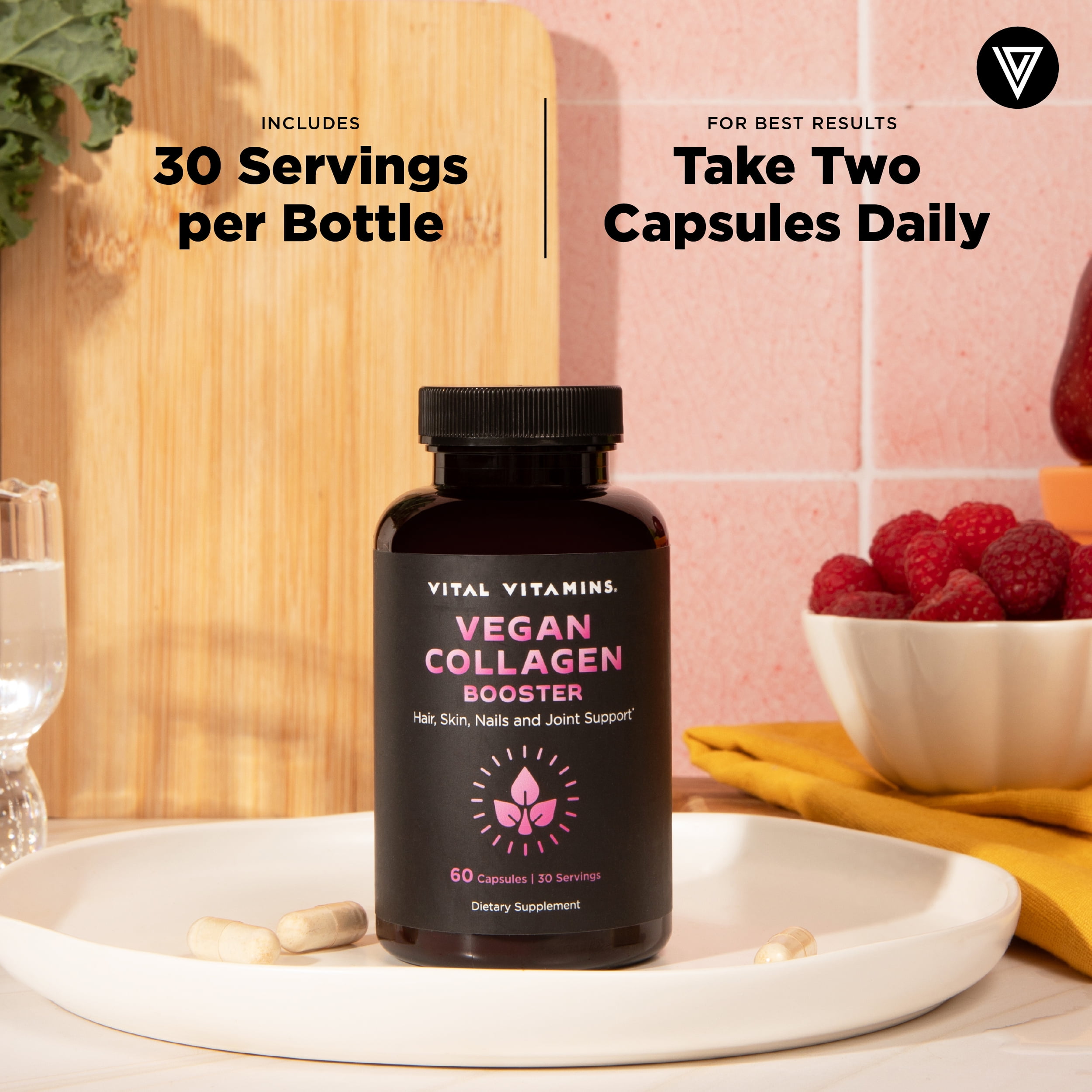 Vital Vitamins Vegan Collagen Booster - with Hyaluronic Acid - Hair, Skin, Nails & Joints - 60 Ct