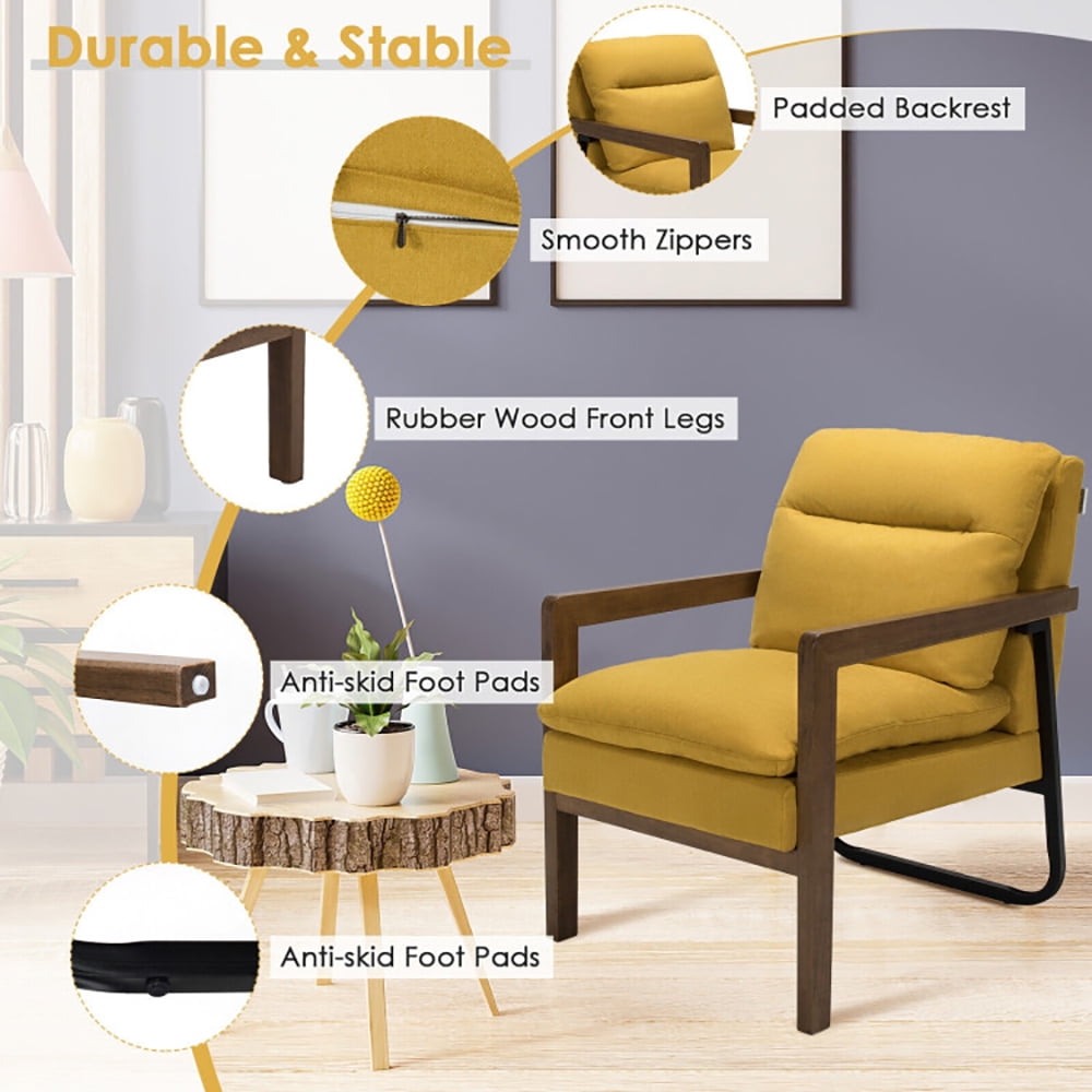 Finihen Accent Armchair, Classic Accent Armchair with Rubber Wood Legs and Armrests, for Living Room, Bedroom, Yellow Finihen Accent Armchair, Classic Accent Armchair with Rubber Wood Legs and Armrests, for Living Room, Bedroom, Yellow