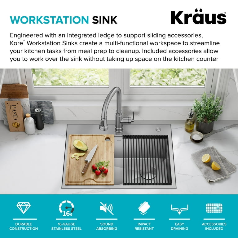 Kraus KDR-3 Kore Kitchen Sink Dish Drying Rack Drainer and Utensil Holder,  17 inch, Silver
