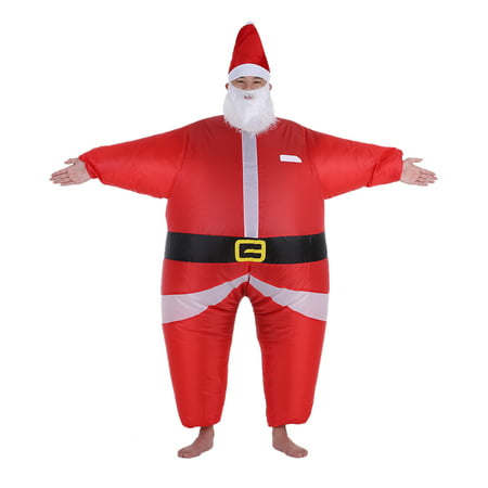 Decdeal Funny Christmas Inflatable Santa Claus Costume Jumpsuit Air Fan Operated Blow Up Xmas Suit Christmas Party Fancy Dress Inflatable