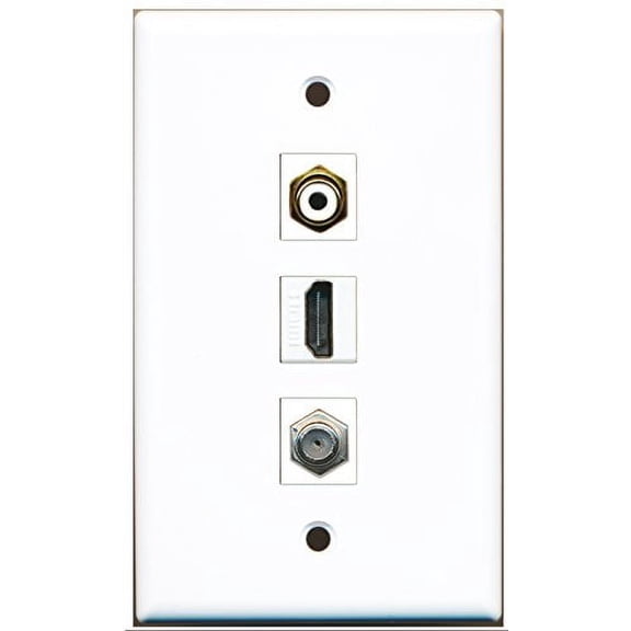 RiteAV - 1 Port HDMI and 1 Port RCA White and 1 Port Coax Cable TV- F-Type Wall Plate
