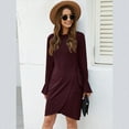thumbnail image 4 of Women Flare Long Sleeve Ruffle Back Keyhole Tie Waist Split Irregular Midi Dress, 4 of 21