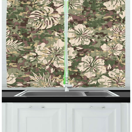Camo Curtains 2 Panels Set Aloha Hawaiian Tropical Jungle Forest
