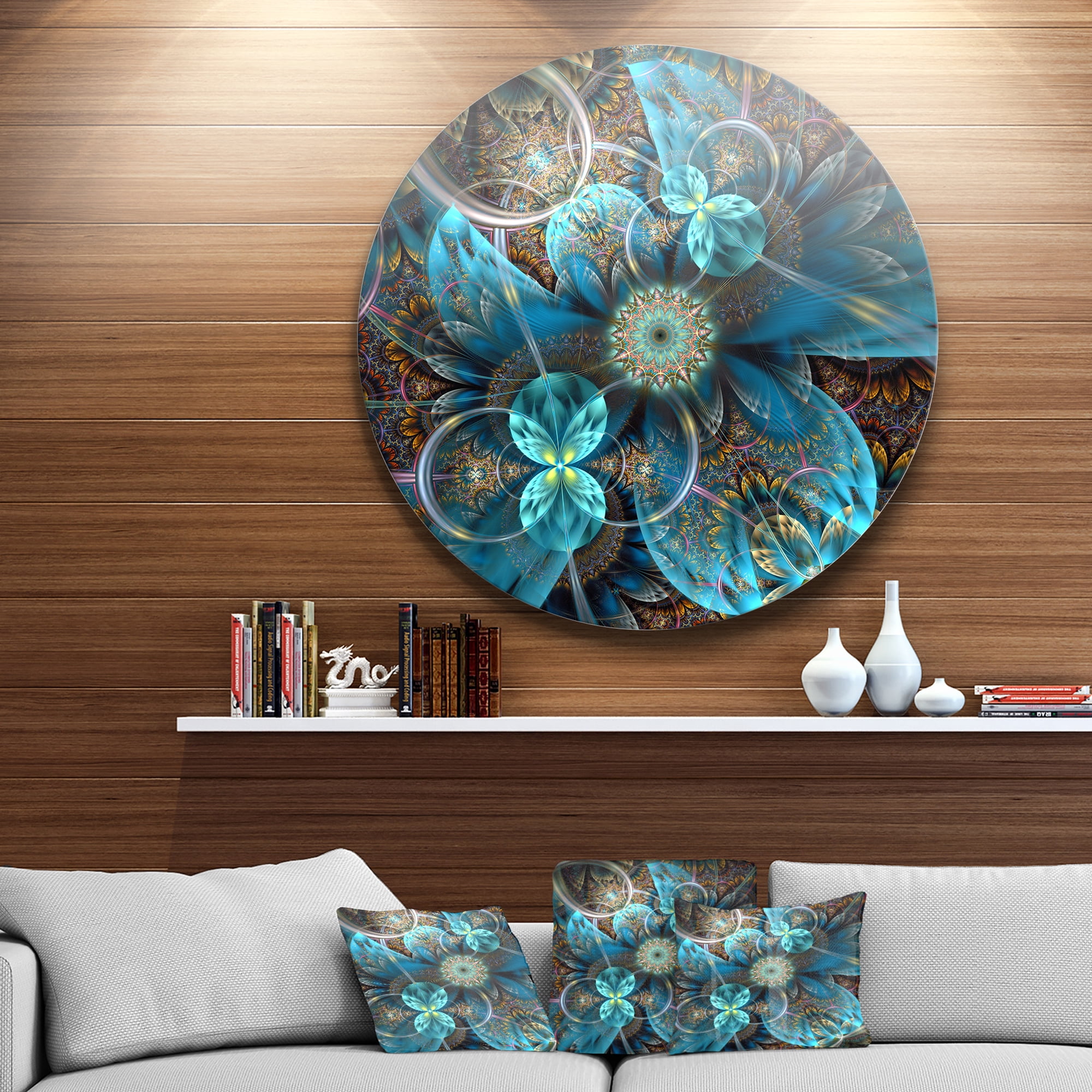 Fractal Blue Flowers 23 in x 23 in Painting Art Prints, by Designart