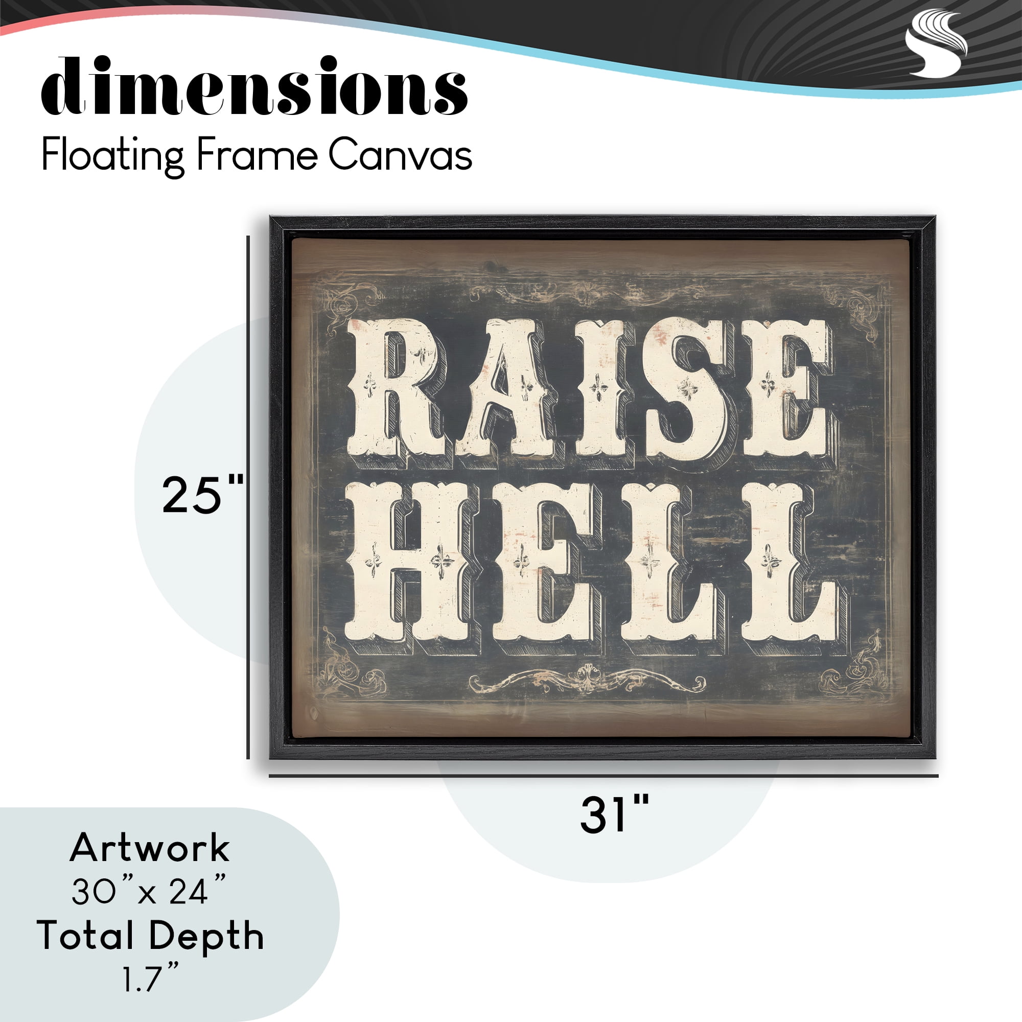 Stupell Industries Raise Hell Vintage Western Black Framed Floater Canvas Wall Art, design by Arlington Prints