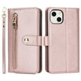 thumbnail image 7 of ELEHOLD Luxury Wallet Case for iPhone 14  6.1" Card Slots Zipper Purse Stand Function with Crossbody Strap Wrist Strap PU Leather Shockproof Case, Rosegold, 7 of 7