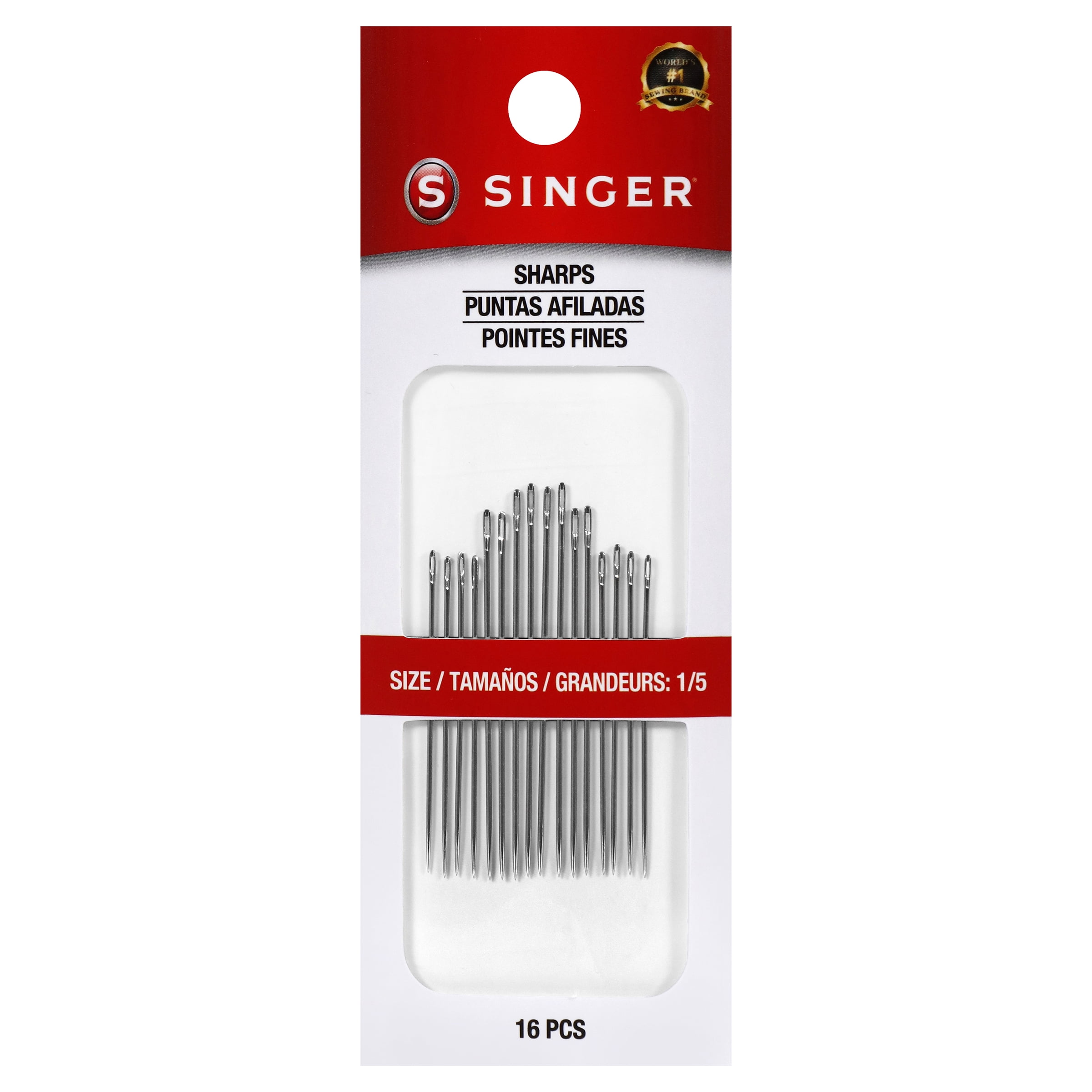(4 pack) SINGER Sharps Steel Hand-Sewing Needles, Sizes 1/5, 16 Pieces