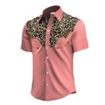 thumbnail image 3 of Mens Shirts Short Sleeve Western Cowboy Style Print Lapel Fashion Casual Shirt Pink XXXXXL, 3 of 4