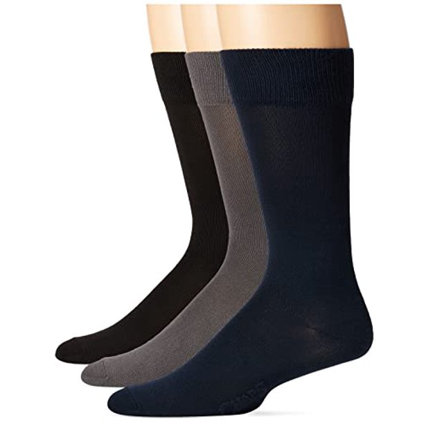 Chaps Men's Assorted Solid Dress Crew Socks (3 Pack), Navy, Gray, Black