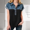 thumbnail image 3 of OGLCCG Denim Shirts for Girls Button Up V Neck Lapel Collar Casual Short Sleeve Tees-Shirts Fashion Patchwork Western Blouses 4-15 Years, 3 of 5