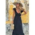 thumbnail image 6 of Black V Neck Flutter Sleeve Smocked Bodice High Waist Ruffle Maxi Dress, 6 of 19