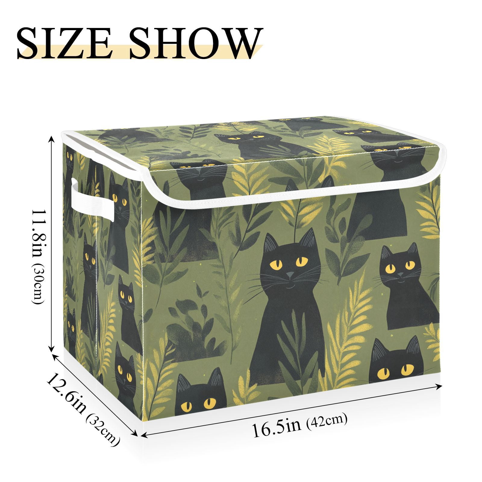 Black Cats Grass Storage Basket for Shelves Foldable Container Organizer for Organizing Toys Clothes Books with Handles
