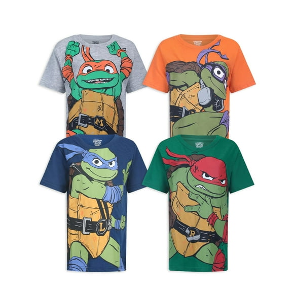 Nickelodeon Teenage Mutant Ninja Turtles Short Sleeve T-Shirts (Boys), 4 Pack, Sizes 4-10
