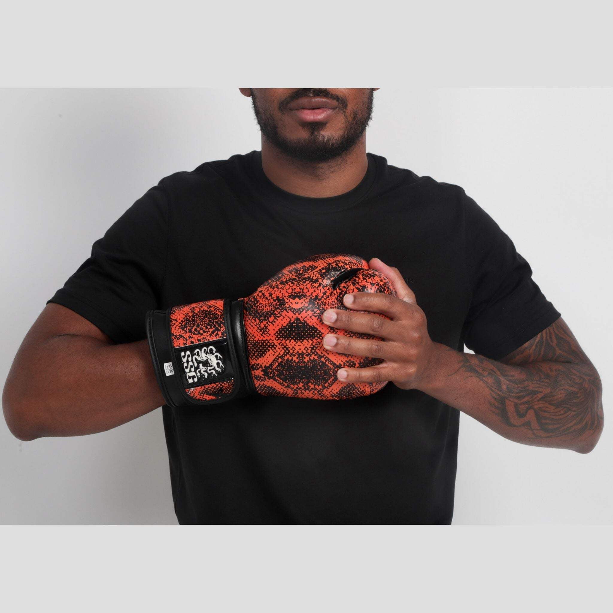 StoneStrikeGear Boxing Gloves – 12oz, Unisex, Synthetic Leather Training Gloves for Boxing, Sparring, & Bag Work – Smoldering Curse Orange/Black