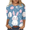 thumbnail image 2 of UPPADA Easter Shirts for Women 3/4 Sleeve Crew Neck Tops Cute Eggs Bunny Print T-Shirt Casual Loose Fit Basic Tees Summer Workout T-Shirts Navy,L, 2 of 5