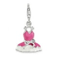 thumbnail image 2 of Sterling Silver Rh Pink Enameled Crystal Dress Charm (20 X 18) Made In Thailand qcc1095, 2 of 2