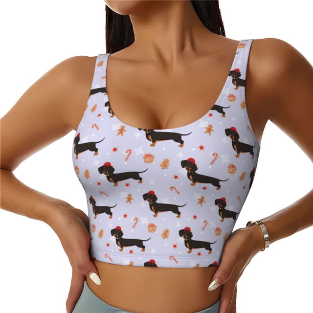 Balery Dachshund Dog Sujetadores deportivos con espalda cruzada para mujer, acolchados, sin costuras, de alto impacto, ideales para yoga, gimnasio, entrenamiento y fitness.-Medium
