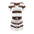 thumbnail image 3 of MELDVDIB Vestido corto informal de verano para mujer, con escote en V, manga corta, a rayas y bolsillos, en oferta., 3 of 6