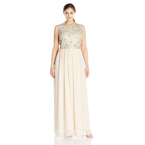 Adrianna Papell Plus-Size Sleeveless Beaded Bodice Gown, Rose, 14W